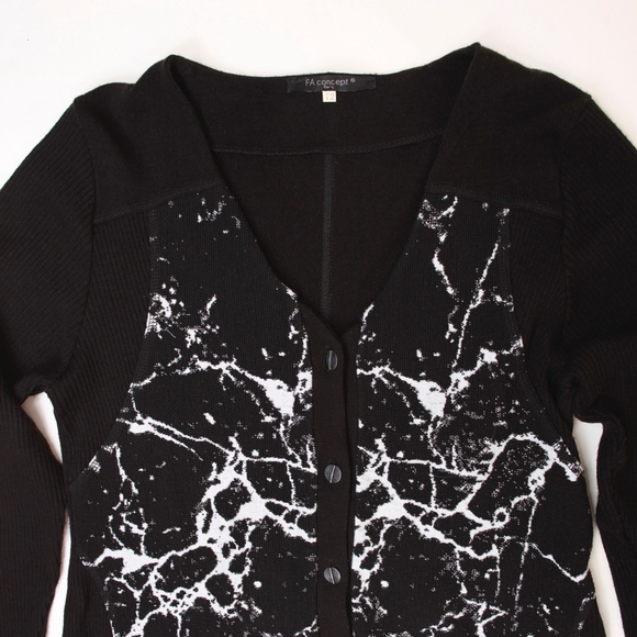 *Vintage* French Black Cardigan White Marble Print - Picture 3 of 5